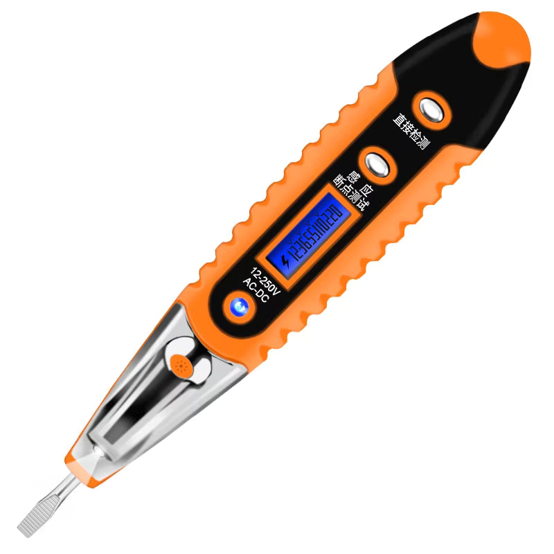 Tournevis testeur signal LED orange indiquant la présence de tension électrique – danger détecté