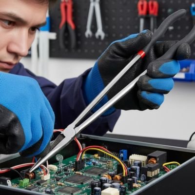 Pince a bec de précision sur circuit électronique