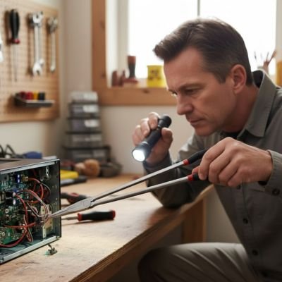 Pince a bec utilisée pour réparer un ordinateur