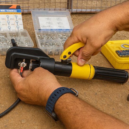 Pince a sertir hydraulique avec cosses et matrices