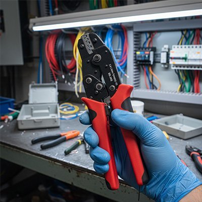 Pince à sertir ergonomique dans la main 