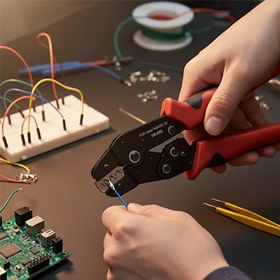 Pince à sertir montre son serrage sur le connecteur 