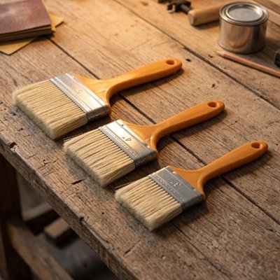 Pinceau bois trois tailles disponibles manche orange établi