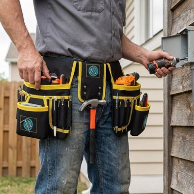 Porte-outils ceinture robuste Oxford avec bandes jaunes - 26 pochettes multifonctions pour bricolage professionnel