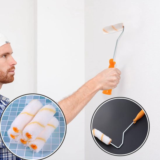 Rouleau peinture homme applique peinture blanche sur mur