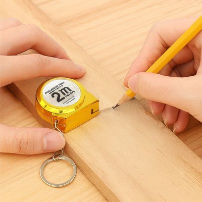 Ruban mètre porte-clés 2m en acier inoxydable – utilisation sur planche de bois, coloris bronze