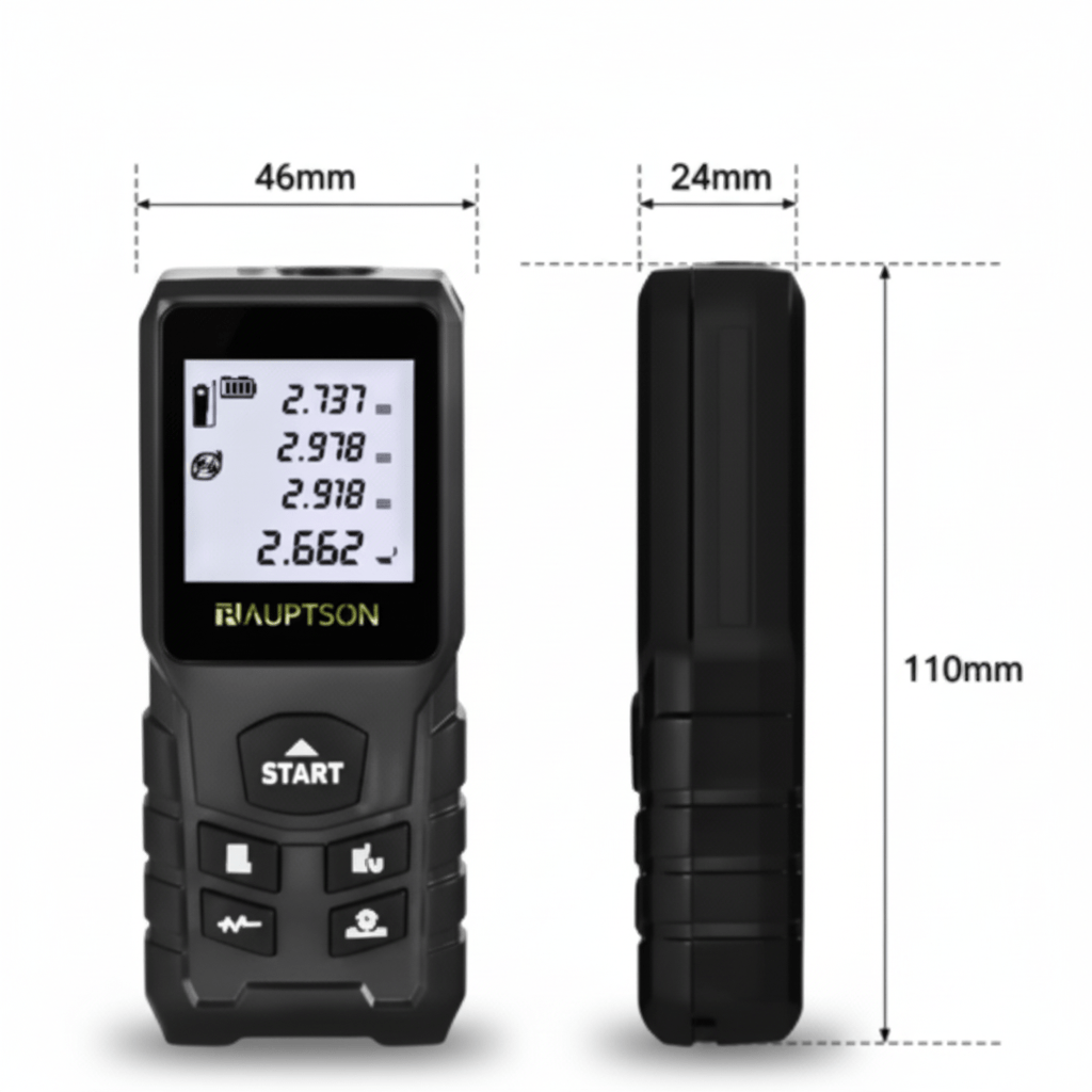 Télémètre laser Precision Pro avec dimensions Longueur 110mm Largeur 46mm Épaisseur 24mm