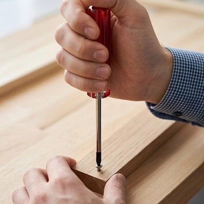 Mains utilisant un tournevis cruciforme sur bois